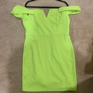 Neon green off the shoulder dress